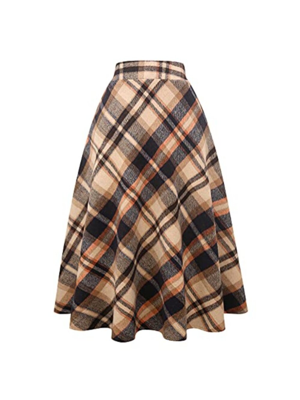 Plaid Wool Blend A-Line Maxi Skirt High Waist Flared Pleated Winter